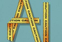 Illustration of Caution Tape spelling out AI
