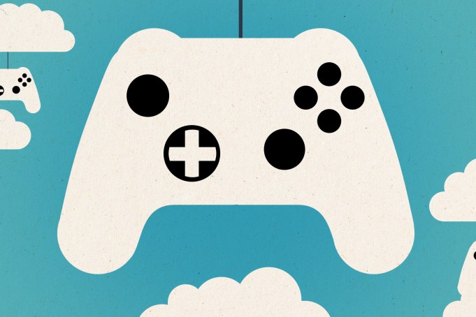 Video game controllers floating in the air with clouds