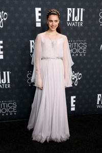 Margaret Qualley at the 30th Annual Critics Choice Awards held at The Barker Hangar on February 7, 2025 in Santa Monica, California.