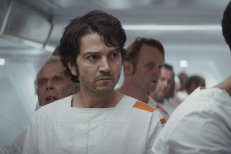 (L-R): Ulaf (Christopher Fairbank), Cassian Andor (Diego Luna), Xaul (Josef Davies) and Taga (Tom Reed) in Lucasfilm's ANDOR, exclusively on Disney+. ©2022 Lucasfilm Ltd. & TM. All Rights Reserved.